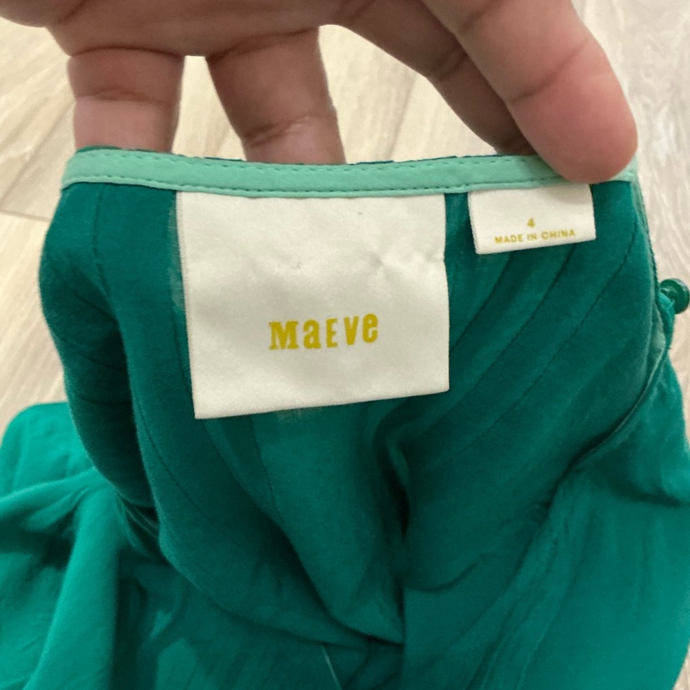 Maeve Emerald Green Pleated Flutter Sleeve Blouse - Size4 - Picture 9 of 12